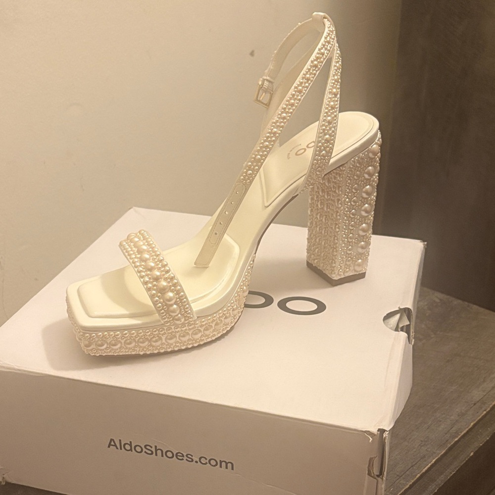 Aldo Pearl Embellished White Heels